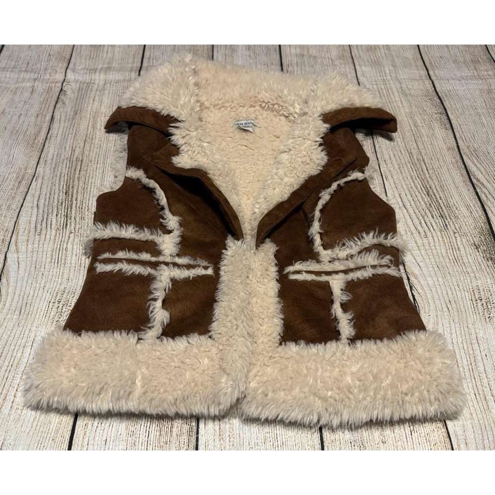Vintage Western Brown Suede Vest Faux Fur Y2K Guess Jeans Authentic Sz M GTubU